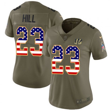 Nike Bengals #23 Daxton Hill Olive/USA Flag Women's Stitched NFL Limited 2017 Salute To Service Jersey