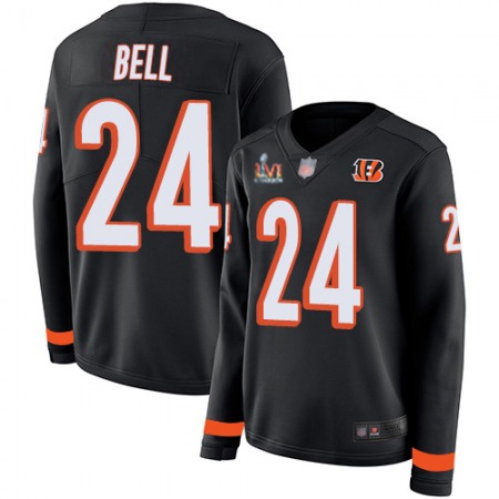 Nike Bengals #24 Vonn Bell Black Team Color Super Bowl LVI Patch Women's Stitched NFL Limited Therma Long Sleeve Jersey