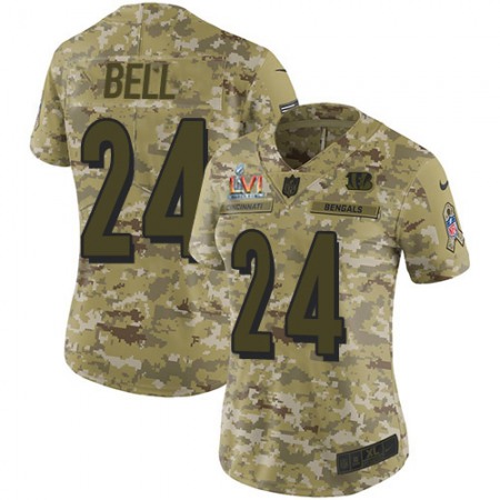 Nike Bengals #24 Vonn Bell Camo Super Bowl LVI Patch Women's Stitched NFL Limited 2018 Salute To Service Jersey