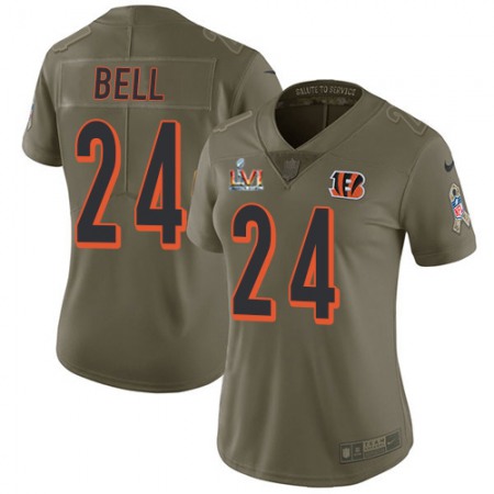 Nike Bengals #24 Vonn Bell Olive Super Bowl LVI Patch Women's Stitched NFL Limited 2017 Salute to Service Jersey