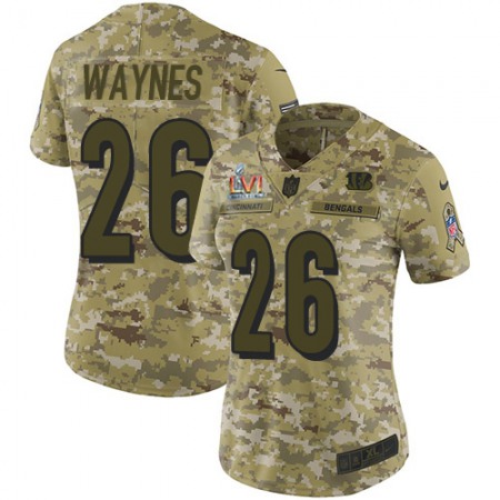 Nike Bengals #26 Trae Waynes Camo Super Bowl LVI Patch Women's Stitched NFL Limited 2018 Salute To Service Jersey