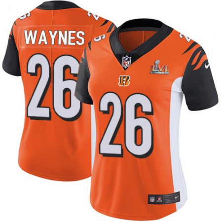 Nike Bengals #26 Trae Waynes Orange Alternate Super Bowl LVI Patch Women's Stitched NFL Vapor Untouchable Limited Jersey