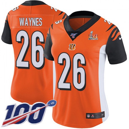 Nike Bengals #26 Trae Waynes Orange Super Bowl LVI Patch Alternate Women's Stitched NFL 100th Season Vapor Untouchable Limited Jersey