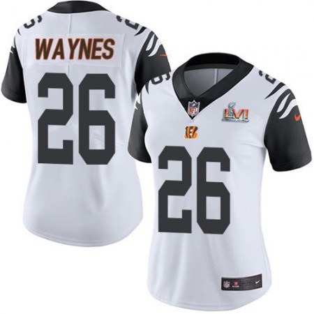 Nike Bengals #26 Trae Waynes White Super Bowl LVI Patch Women's Stitched NFL Limited Rush Jersey