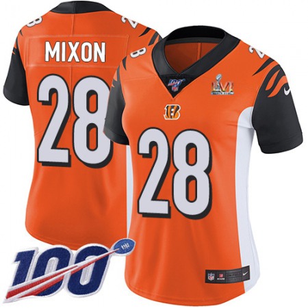 Nike Bengals #28 Joe Mixon Orange Super Bowl LVI Patch Alternate Women's Stitched NFL 100th Season Vapor Untouchable Limited Jersey