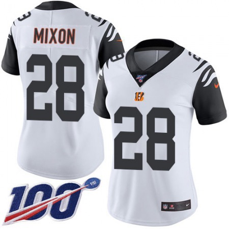 Nike Bengals #28 Joe Mixon White White Women's Stitched NFL Limited Rush 100th Season Jersey