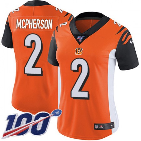 Nike Bengals #2 Evan McPherson Orange Alternate Women's Stitched NFL 100th Season Vapor Untouchable Limited Jersey