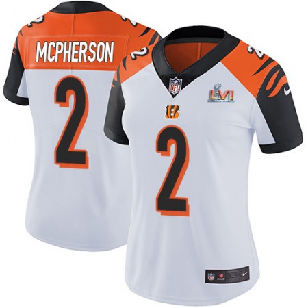 Nike Bengals #2 Evan McPherson White Super Bowl LVI Patch Women's Stitched NFL Vapor Untouchable Limited Jersey