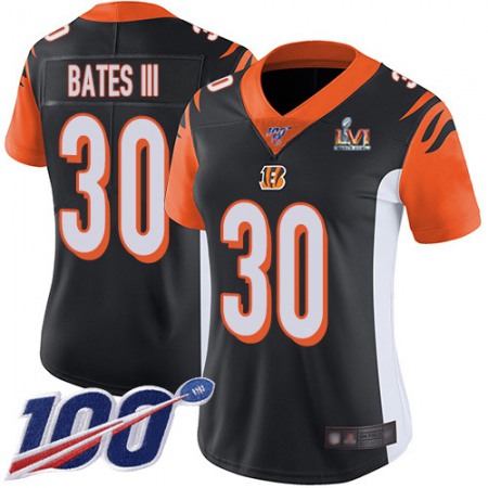 Nike Bengals #30 Jessie Bates Black Team Color Super Bowl LVI Patch Women's Stitched NFL 100th Season Vapor Untouchable Limited Jersey