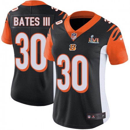 Nike Bengals #30 Jessie Bates III Black Team Color Super Bowl LVI Patch Women's Stitched NFL Vapor Untouchable Limited Jersey