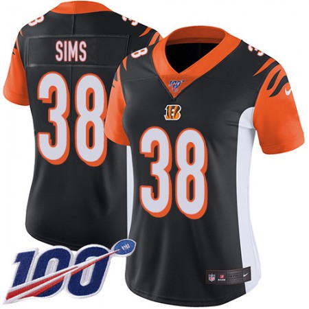 Nike Bengals #38 LeShaun Sims Black Team Color Women's Stitched NFL 100th Season Vapor Untouchable Limited Jersey