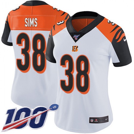 Nike Bengals #38 LeShaun Sims White Women's Stitched NFL 100th Season Vapor Untouchable Limited Jersey