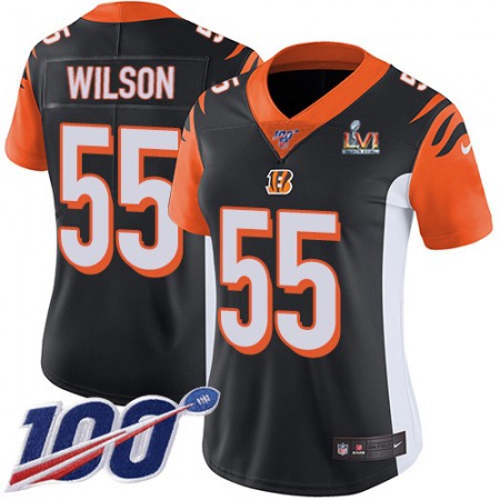 Nike Bengals #55 Logan Wilson Black Team Color Super Bowl LVI Patch Women's Stitched NFL 100th Season Vapor Untouchable Limited Jersey