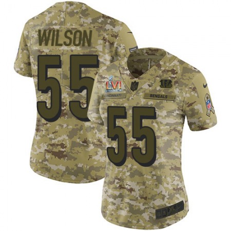 Nike Bengals #55 Logan Wilson Camo Super Bowl LVI Patch Women's Stitched NFL Limited 2018 Salute To Service Jersey