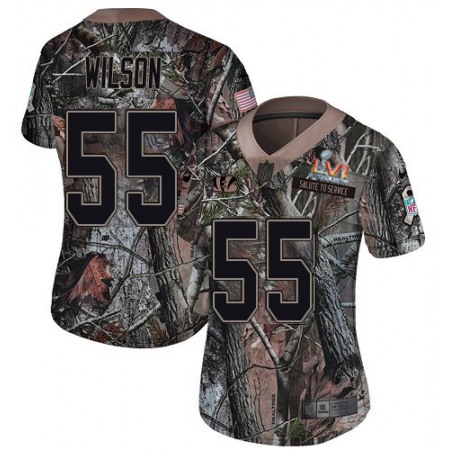 Nike Bengals #55 Logan Wilson Camo Super Bowl LVI Patch Women's Stitched NFL Limited Rush Realtree Jersey