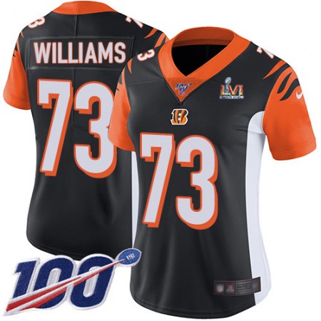 Nike Bengals #73 Jonah Williams Black Team Color Super Bowl LVI Patch Women's Stitched NFL 100th Season Vapor Untouchable Limited Jersey