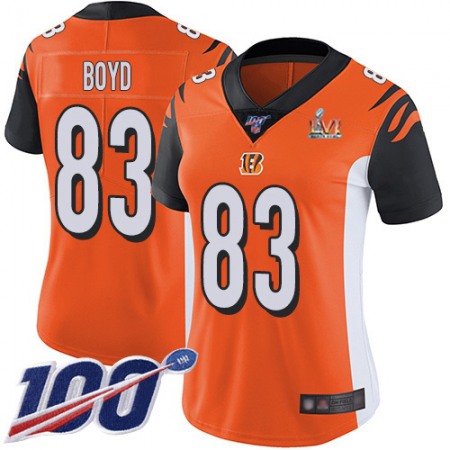 Nike Bengals #83 Tyler Boyd Orange Super Bowl LVI Patch Alternate Women's Stitched NFL 100th Season Vapor Untouchable Limited Jersey