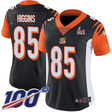 Nike Bengals #85 Tee Higgins Black Team Color Super Bowl LVI Patch Women's Stitched NFL 100th Season Vapor Untouchable Limited Jersey