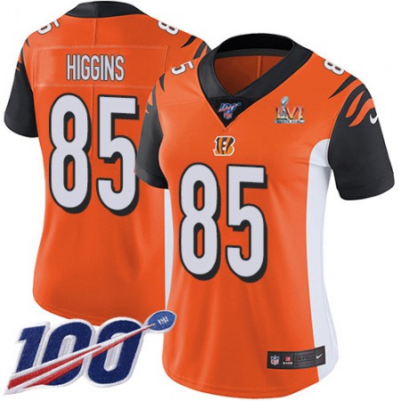 Nike Bengals #85 Tee Higgins Orange Super Bowl LVI Patch Alternate Women's Stitched NFL 100th Season Vapor Untouchable Limited Jersey