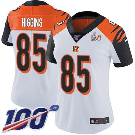 Nike Bengals #85 Tee Higgins White Super Bowl LVI Patch Women's Stitched NFL 100th Season Vapor Untouchable Limited Jersey