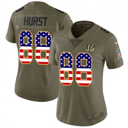 Nike Bengals #88 Hayden Hurst Olive/USA Flag Women's Stitched NFL Limited 2017 Salute To Service Jersey