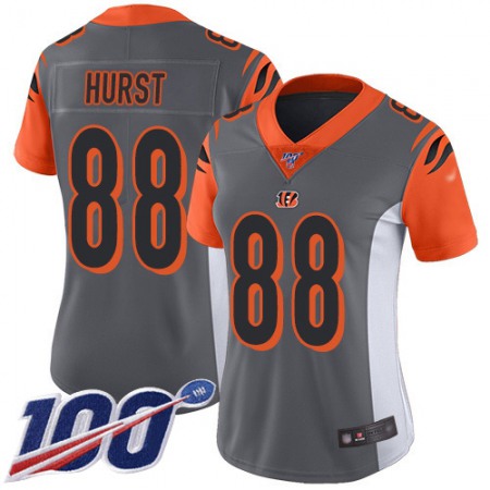 Nike Bengals #88 Hayden Hurst Silver Women's Stitched NFL Limited Inverted Legend 100th Season Jersey