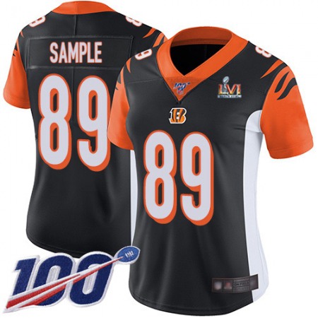 Nike Bengals #89 Drew Sample Black Team Color Super Bowl LVI Patch Women's Stitched NFL 100th Season Vapor Untouchable Limited Jersey