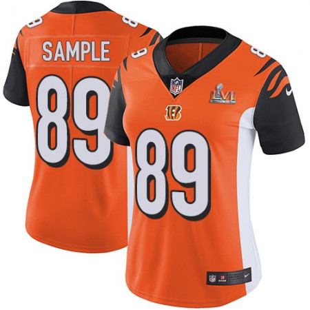 Nike Bengals #89 Drew Sample Orange Alternate Super Bowl LVI Patch Women's Stitched NFL Vapor Untouchable Limited Jersey