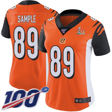 Nike Bengals #89 Drew Sample Orange Super Bowl LVI Patch Alternate Women's Stitched NFL 100th Season Vapor Untouchable Limited Jersey