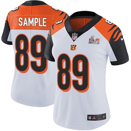 Nike Bengals #89 Drew Sample White Super Bowl LVI Patch Women's Stitched NFL Vapor Untouchable Limited Jersey