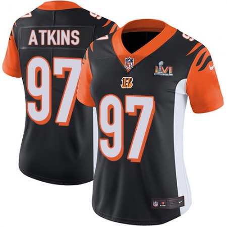 Nike Bengals #97 Geno Atkins Black Team Color Super Bowl LVI Patch Women's Stitched NFL Vapor Untouchable Limited Jersey