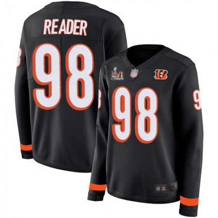 Nike Bengals #98 D.J. Reader Black Team Color Super Bowl LVI Patch Women's Stitched NFL Limited Therma Long Sleeve Jersey