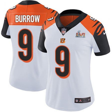 Nike Bengals #9 Joe Burrow White Super Bowl LVI Patch Women's Stitched NFL Vapor Untouchable Limited Jersey