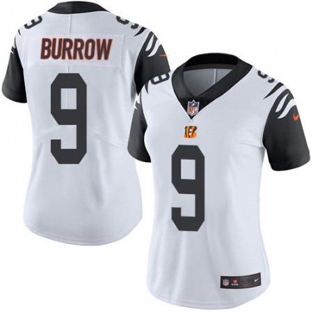 Nike Bengals #9 Joe Burrow White Women's Stitched NFL Limited Rush Jersey