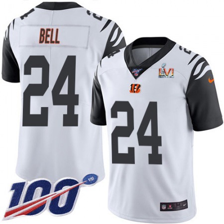 Nike Bengals #24 Vonn Bell White Super Bowl LVI Patch Youth Stitched NFL Limited Rush 100th Season Jersey