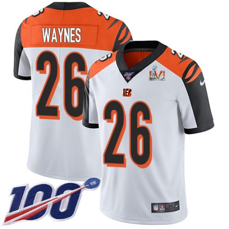 Nike Bengals #26 Trae Waynes White Super Bowl LVI Patch Youth Stitched NFL 100th Season Vapor Limited Jersey