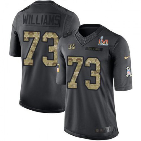 Nike Bengals #73 Jonah Williams Black Team Color Super Bowl LVI Patch Youth Stitched NFL Limited Therma Long Sleeve Jersey