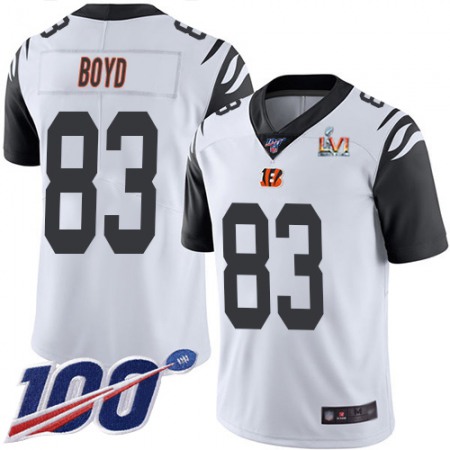 Nike Bengals #83 Tyler Boyd White Super Bowl LVI Patch Youth Stitched NFL Limited Rush 100th Season Jersey