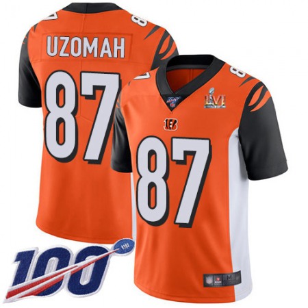 Nike Bengals #87 C.J. Uzomah Orange Super Bowl LVI Patch Alternate Youth Stitched NFL 100th Season Vapor Limited Jersey