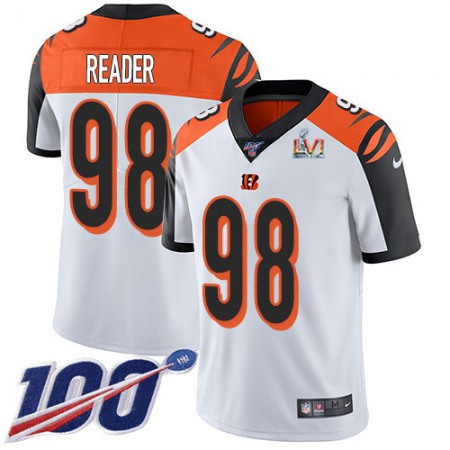 Nike Bengals #98 D.J. Reader White Super Bowl LVI Patch Youth Stitched NFL 100th Season Vapor Limited Jersey