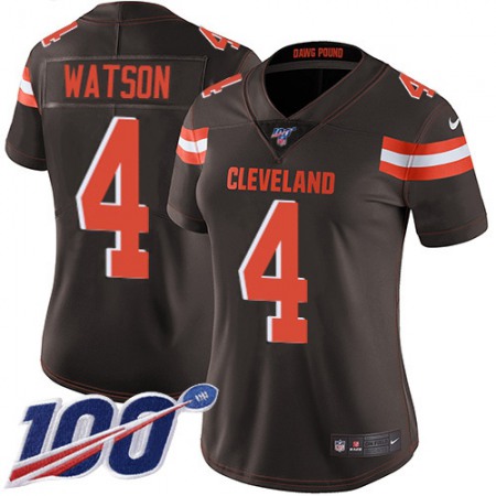 Nike Browns #4 Deshaun Watson Brown Team Color Women's Stitched NFL 100th Season Vapor Untouchable Limited Jersey