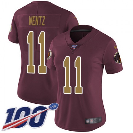 Nike Commanders #11 Carson Wentz Burgundy Red Alternate Women's Stitched NFL 100th Season Vapor Limited Jersey