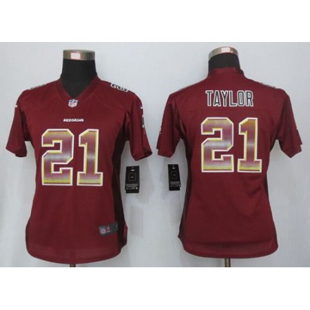 Nike Commanders #21 Sean Taylor Burgundy Red Team Color Women's Stitched NFL Elite Strobe Jersey