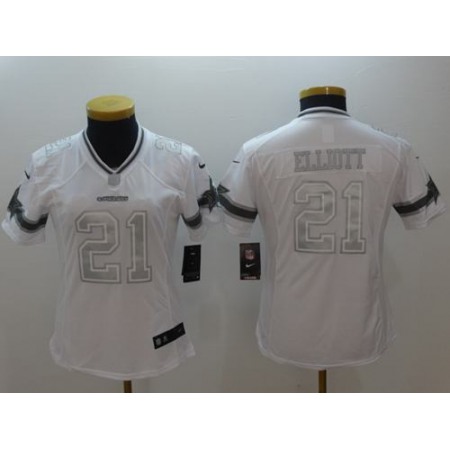 Nike Cowboys #21 Ezekiel Elliott White Women's Stitched NFL Limited Platinum Jersey