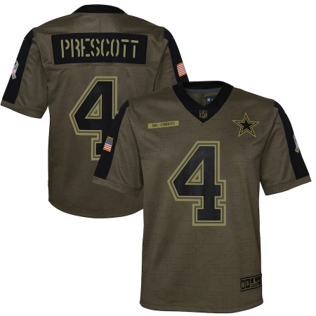 Dallas Cowboys #4 Dak Prescott Olive Nike Youth 2021 Salute To Service Game Jersey