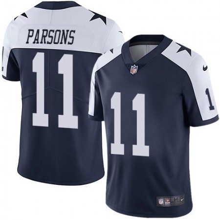 Nike Cowboys #11 Micah Parsons Navy Blue Thanksgiving Youth Stitched NFL 100th Season Vapor Throwback Limited Jersey