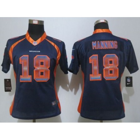 Nike Broncos #18 Peyton Manning Blue Alternate Women's Stitched NFL Elite Strobe Jersey