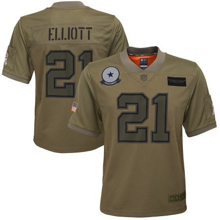 Youth Dallas Cowboys #21 Ezekiel Elliott Nike Camo 2019 Salute to Service Game Jersey