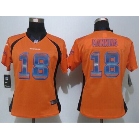 Nike Broncos #18 Peyton Manning Orange Team Color Women's Stitched NFL Elite Strobe Jersey