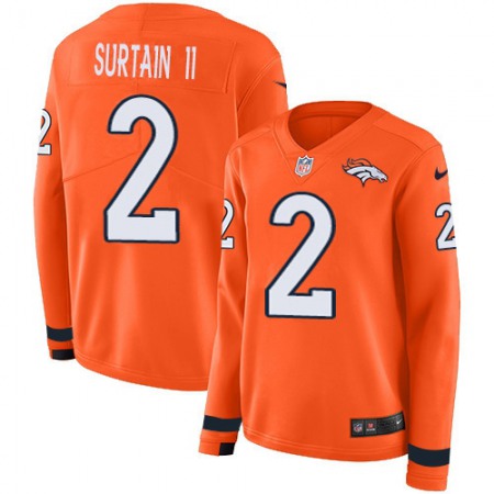 Nike Broncos #2 Patrick Surtain II Orange Team Color Women's Stitched NFL Limited Therma Long Sleeve Jersey